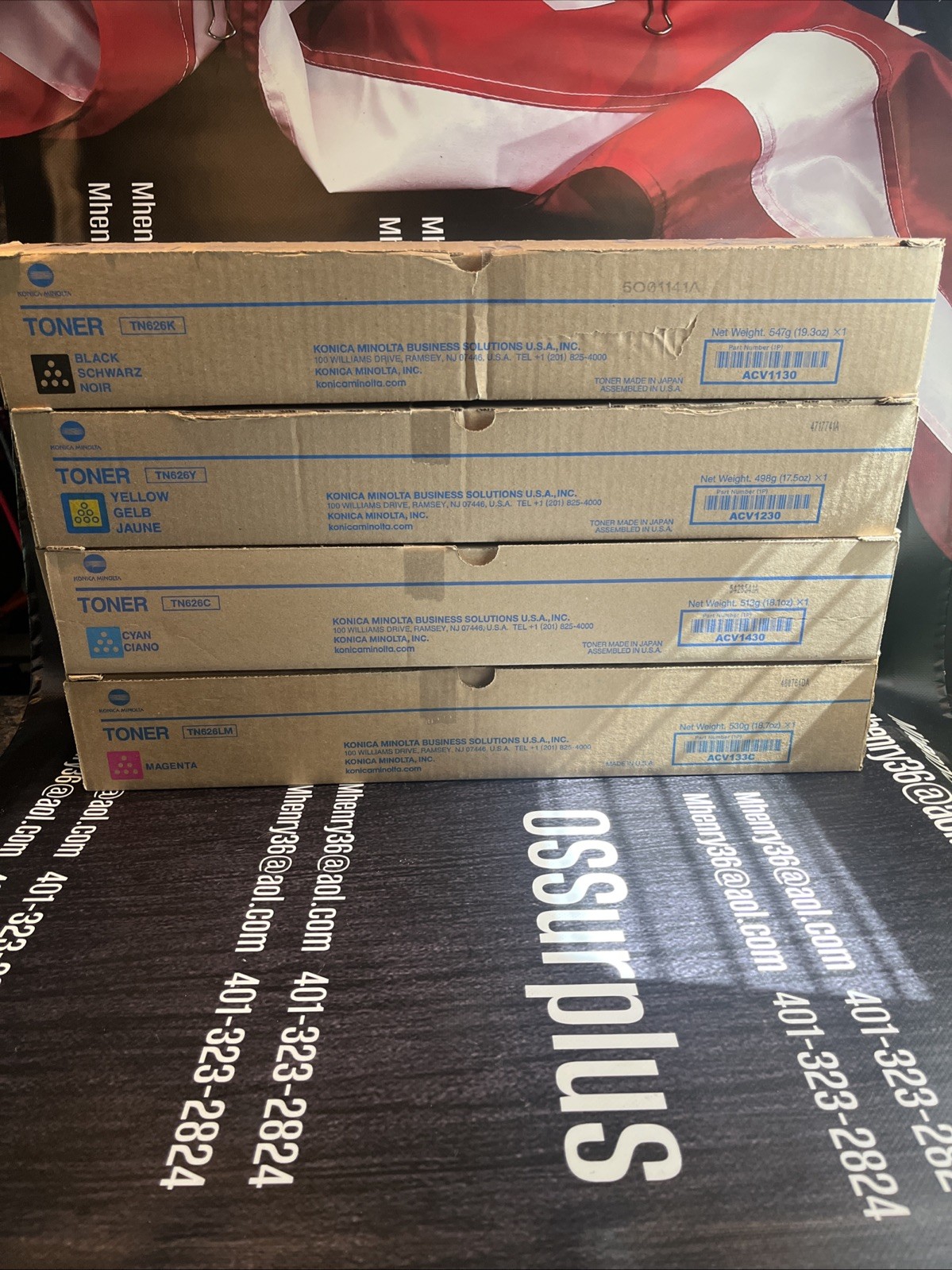 SET OF 4 KONICA MINOLTA  TN626 K Y M C TONER CARTRIDGES BIZHUB SEALED