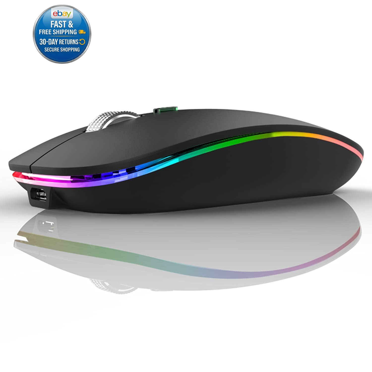 LED Wireless Mouse,G12 Slim Rechargeable Silent Mouse Matte Black | 2.4GHz Optic
