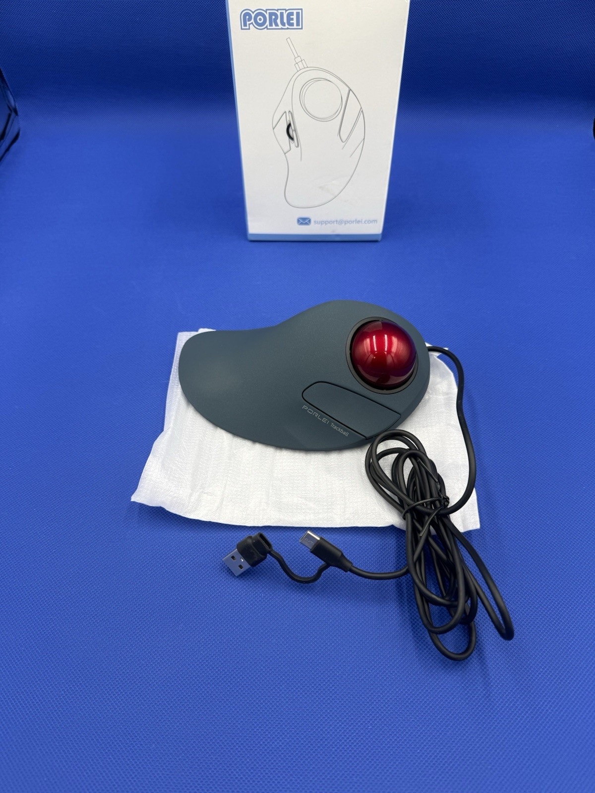 Porlei TM552 Wired Finger Trackball Mouse–Ergonomic USB Trackball for Large Hand