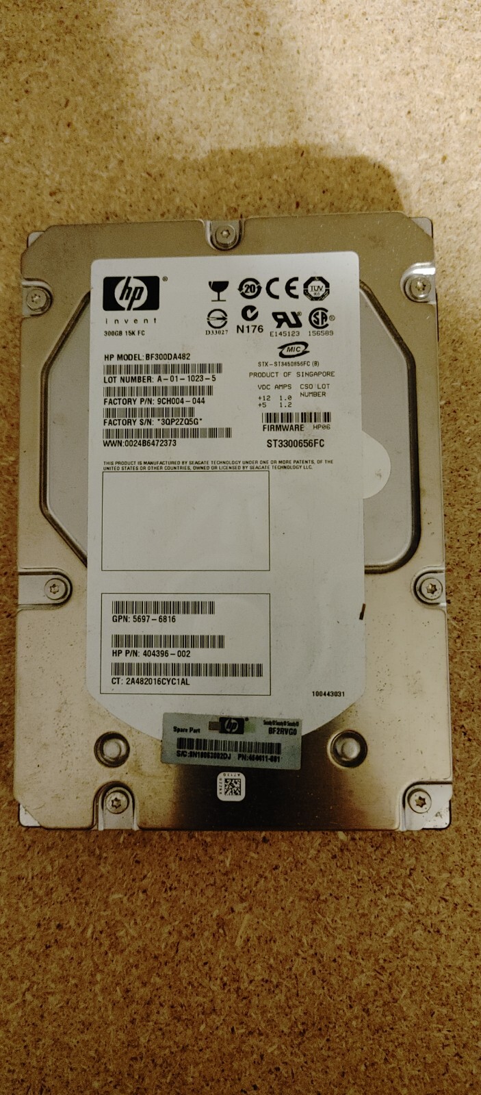 HP 300GB Internal 15000RPM 3.5" Fibre Channel HDD (BF300DA482)