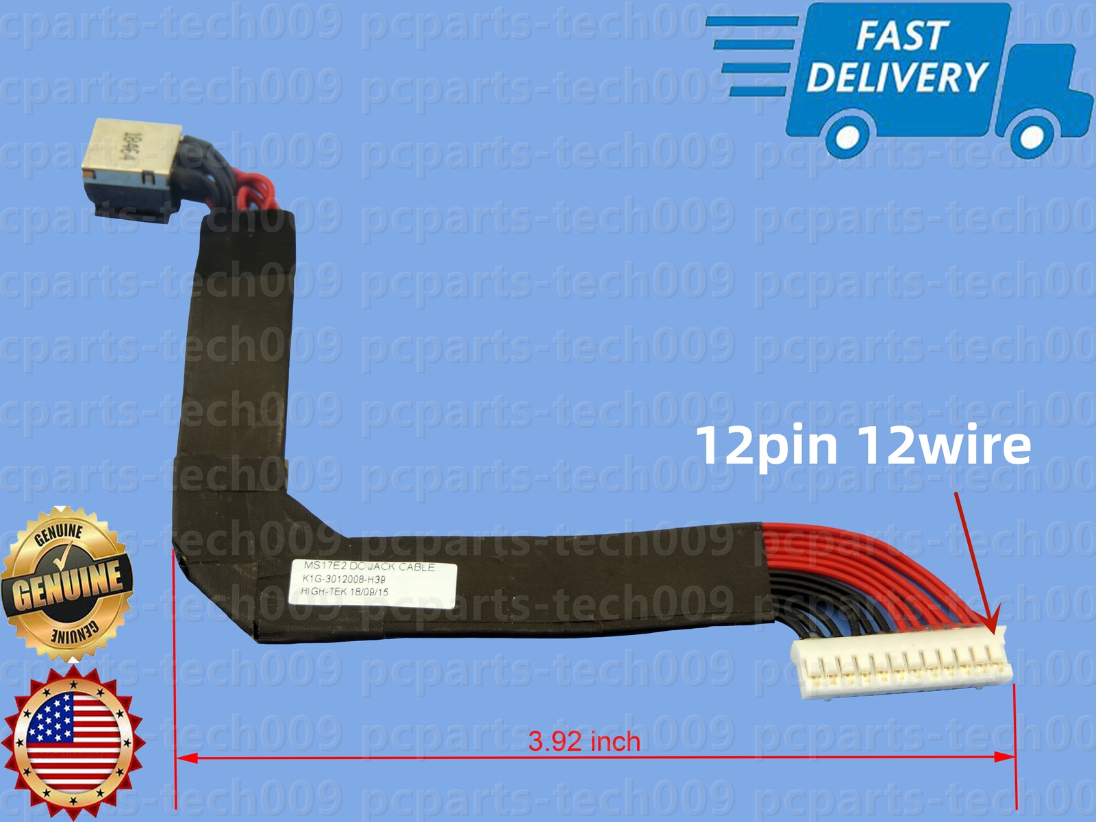 12pin For MSI GE75 RAIDER MS-17E2 K1G-3012007-V03 DC Jack w/Cable Charging Port