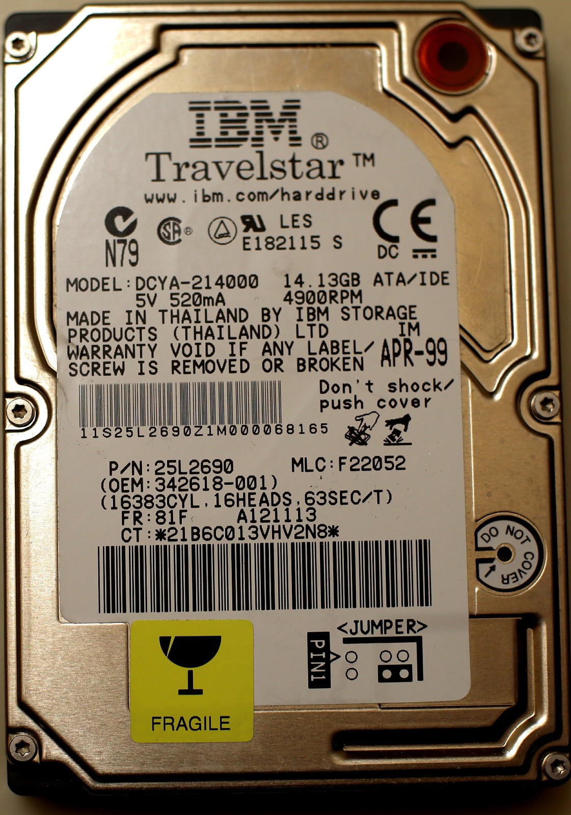Vintage 2.5" IBM Travelstar DCYA-214000 14.13GB IDE Laptop Hard Drive Warranty
