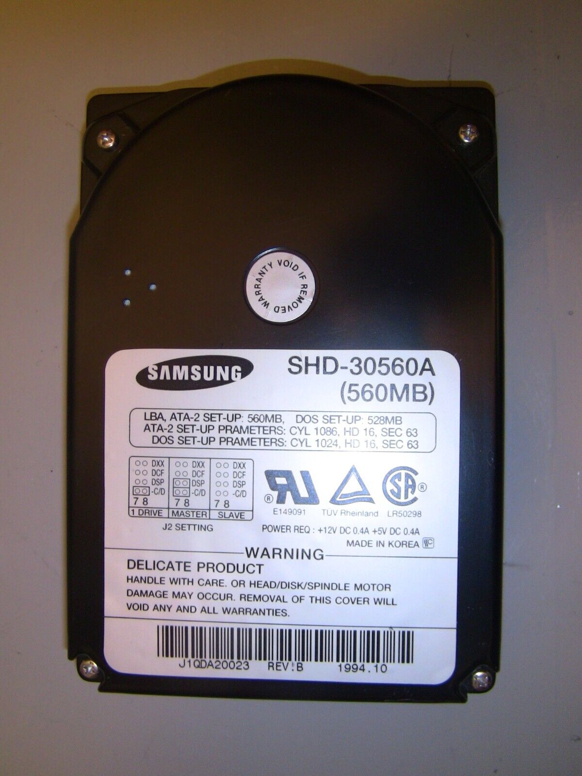 Samsung SHD-30560A Hard Disk Drive IDE J1QDA20023 Rev B 560MB 1994 *RARE*