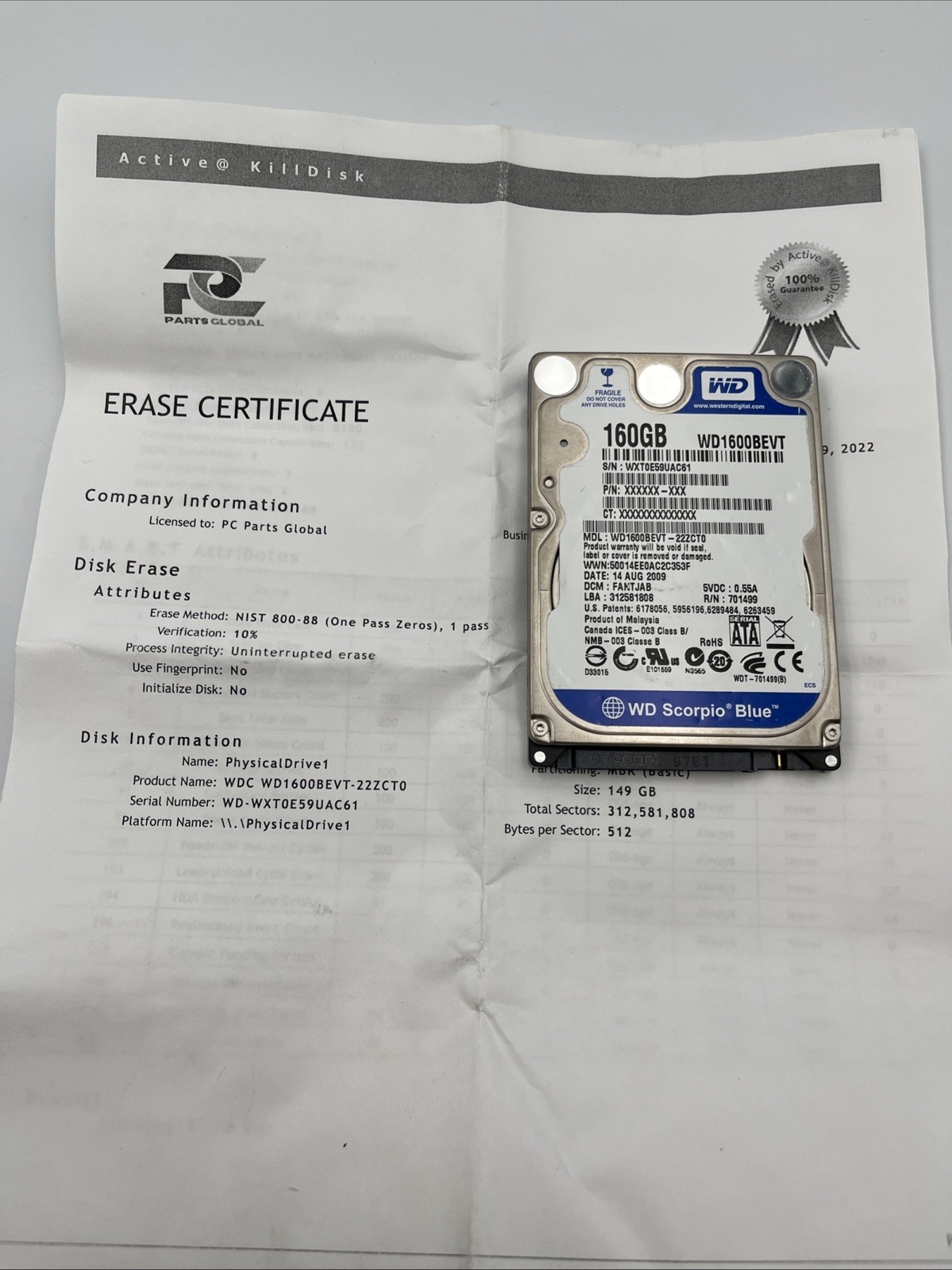 *Western Digital 160GB WD1600BEVT 5400RPM SATA 2.5" Laptop HDD Hard Disk Drive