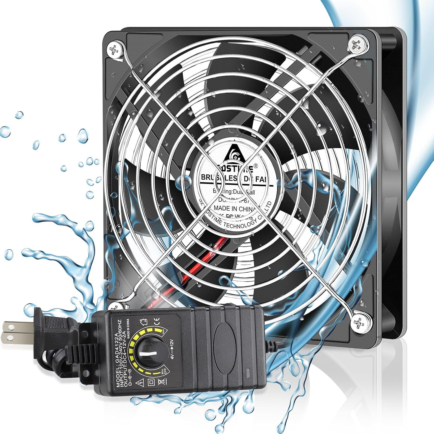 120Mm IP67 Waterproof Fan W/Speed Controller 110V 120V AC Powered | 12V