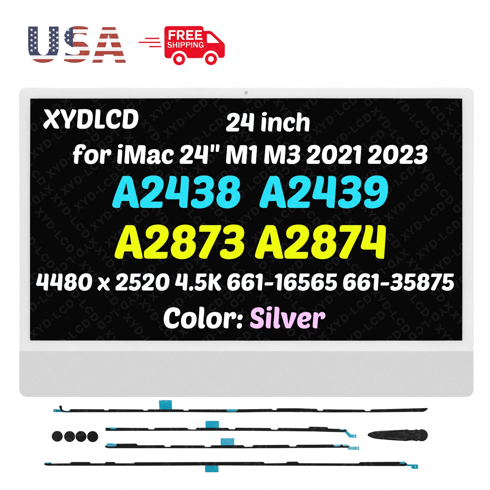 OEM for Apple iMac 24" M1 A2438 EMC3663 661-16565 LCD Screen Display 4.5K Silver