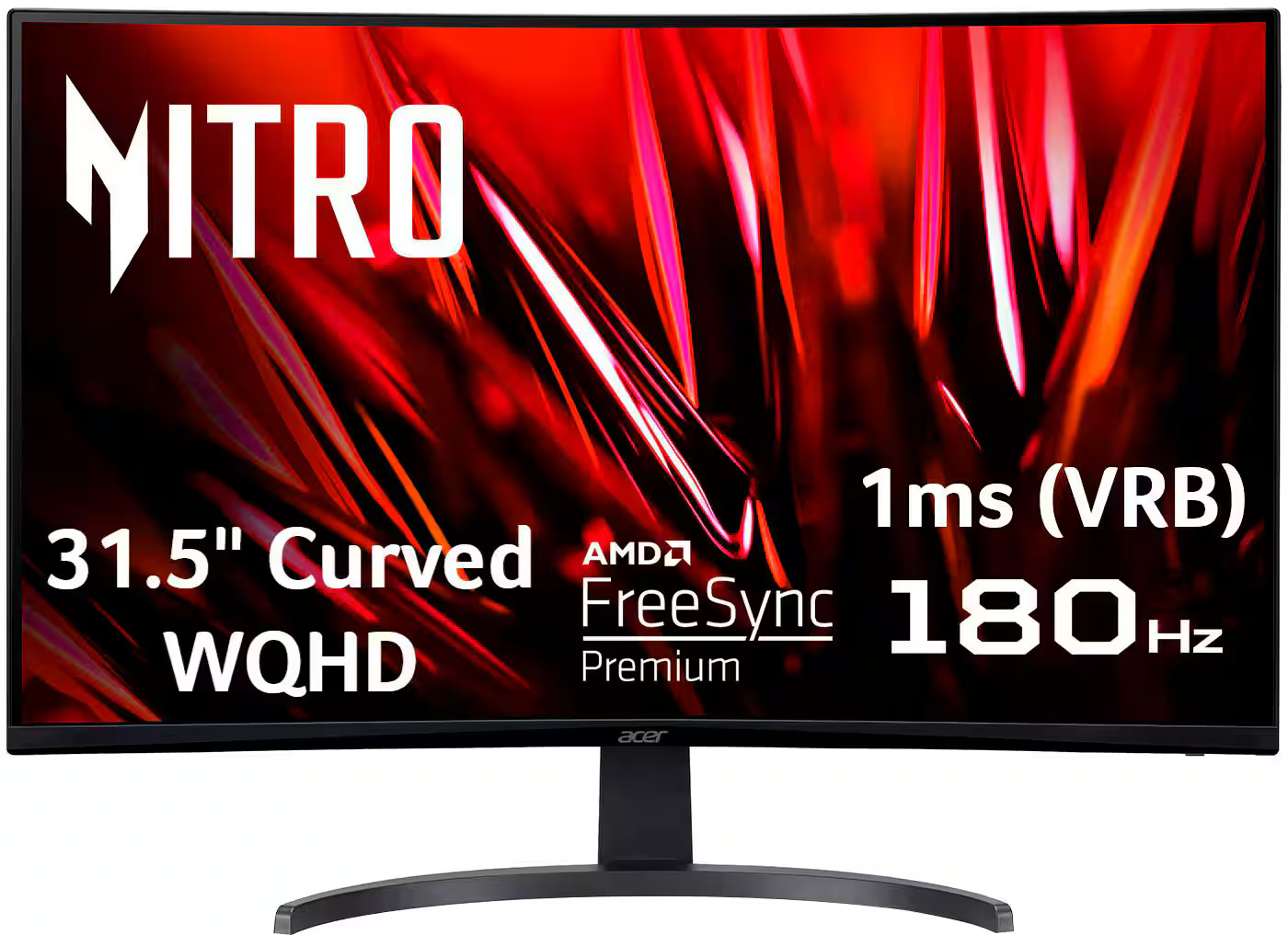 Acer - Nitro Gaming 31.5" Curved WQHD 180Hz 1ms FreeSync Premium Gaming Monit...