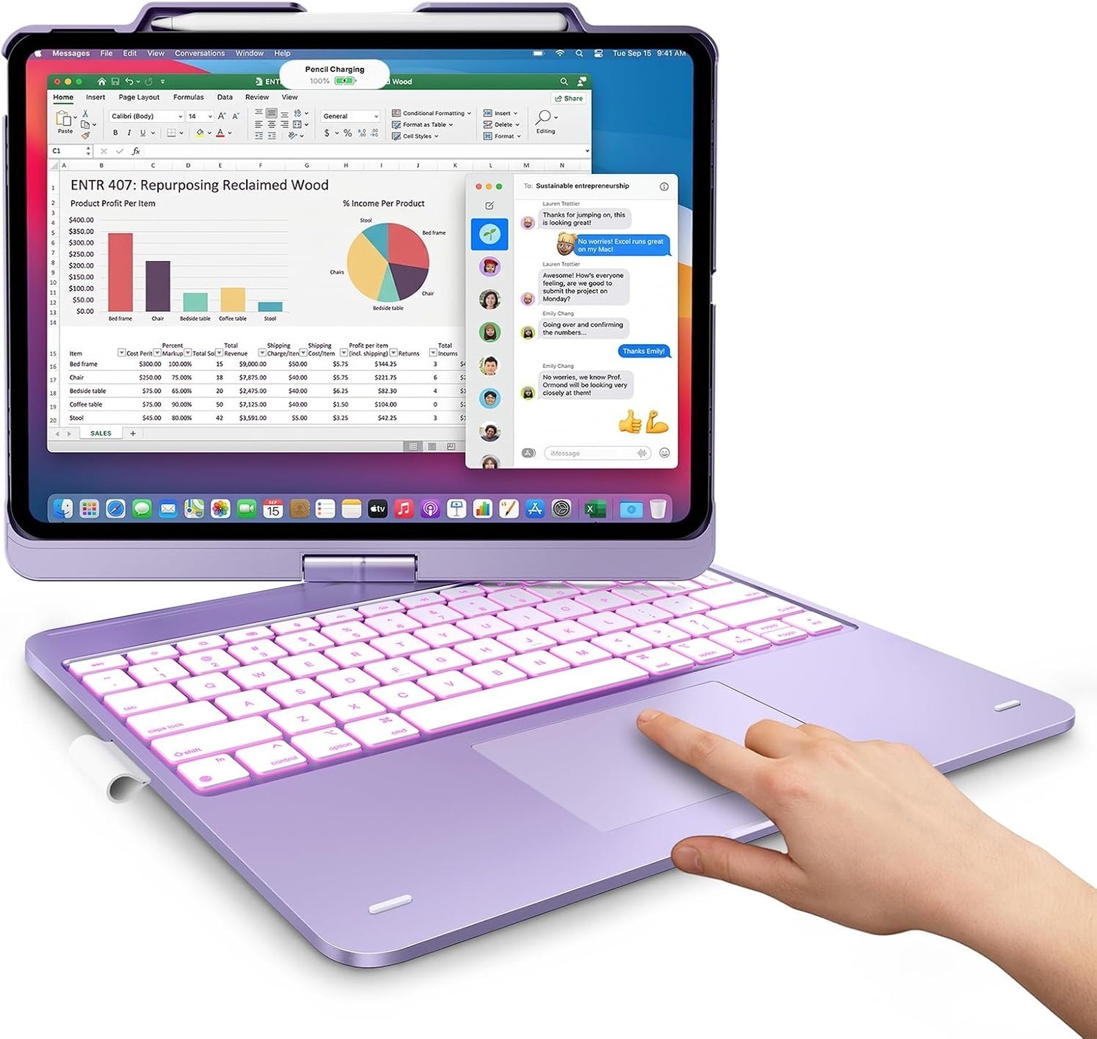 Keyboard Case for iPad Air 13 M4 M3 M2 360 Trackpad 11 Color Backlit Keys Lilac