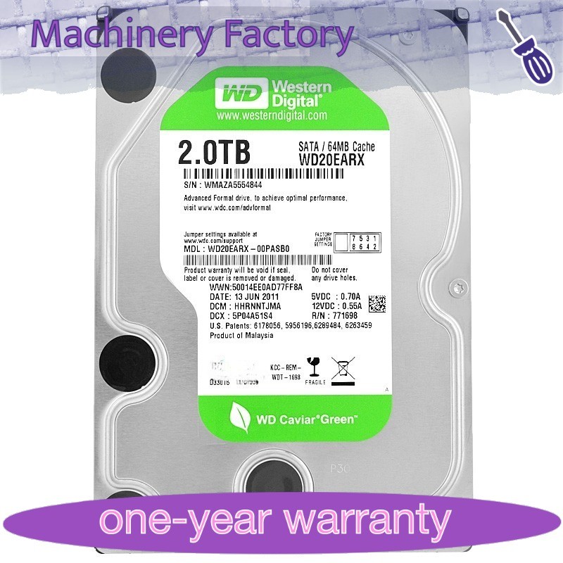 1PCS WD20EARX FIT FOR Western Digital DESKTOP 2TB 5.4K RPM 6Gb/s 3.5" SATAHard