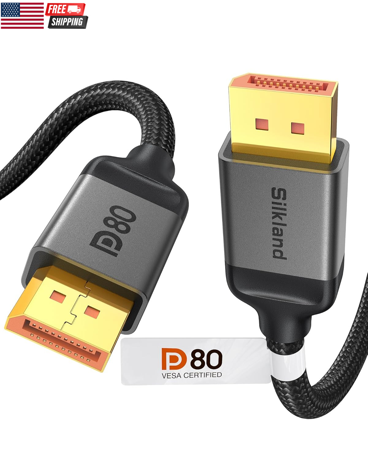 80Gbps Displayport Cable 2.1 6.6FT/2M [VESA Certified], [8K@240Hz, 4K@540Hz 360H