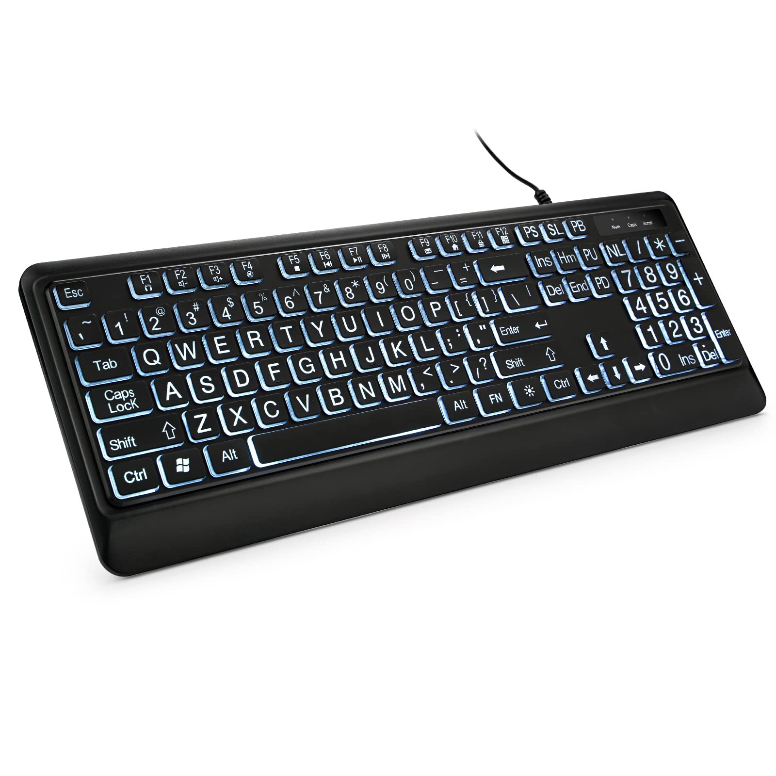 KOPJIPPOM Large Print Backlit Keyboard, USB Wired Computer Keyboard, Full Siz...