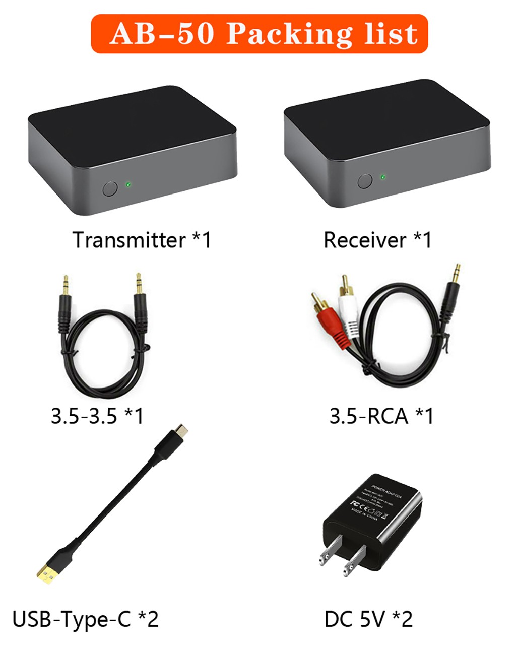 AB50 UHF 1-to-Many USB Sound Card TX/RX Zero-Latency HiFi Anti-Int Wall-Penet