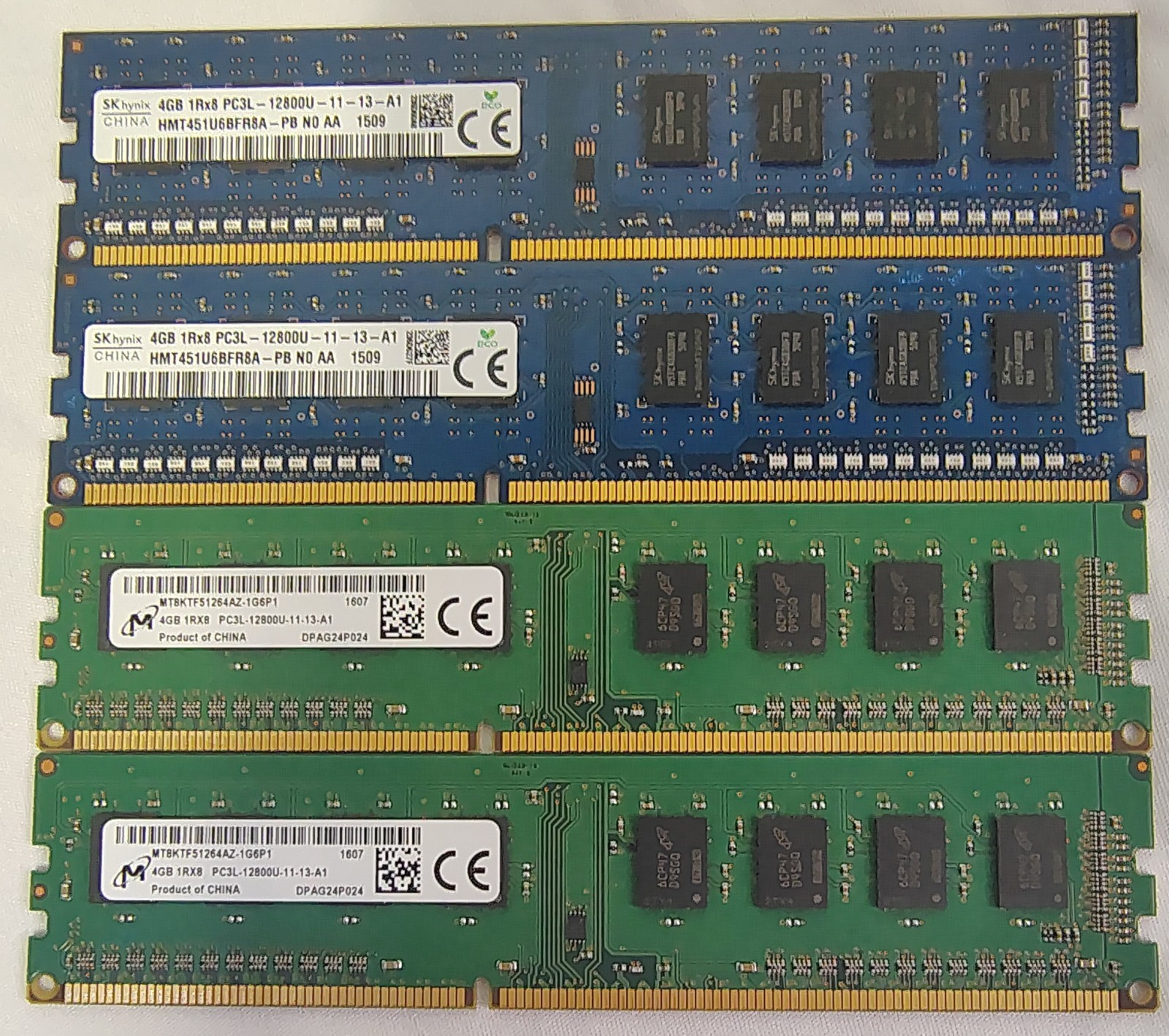 LOT OF 4 2x SKHynix 2xMicron PC3L-12800U-11-13-A1 4GB DDR3L 1600MHz Desktop 16GB