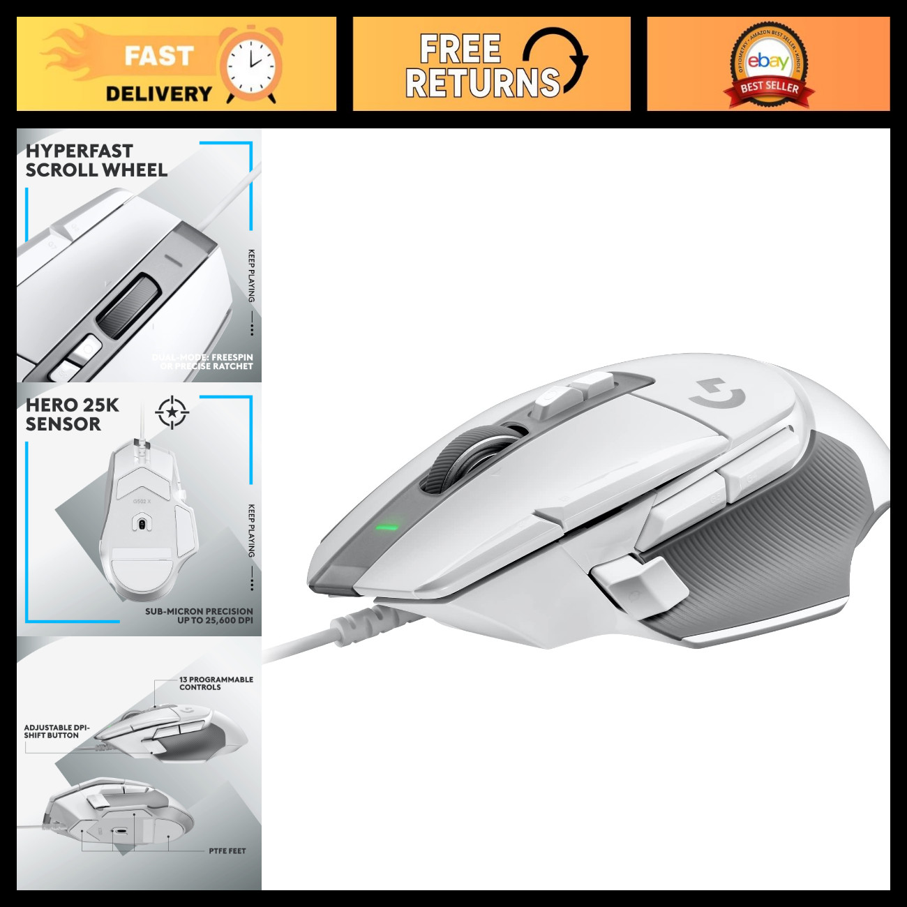 High-Precision Wired Gaming Mouse - Ergonomic Design, RGB Lighting, Adjustable D