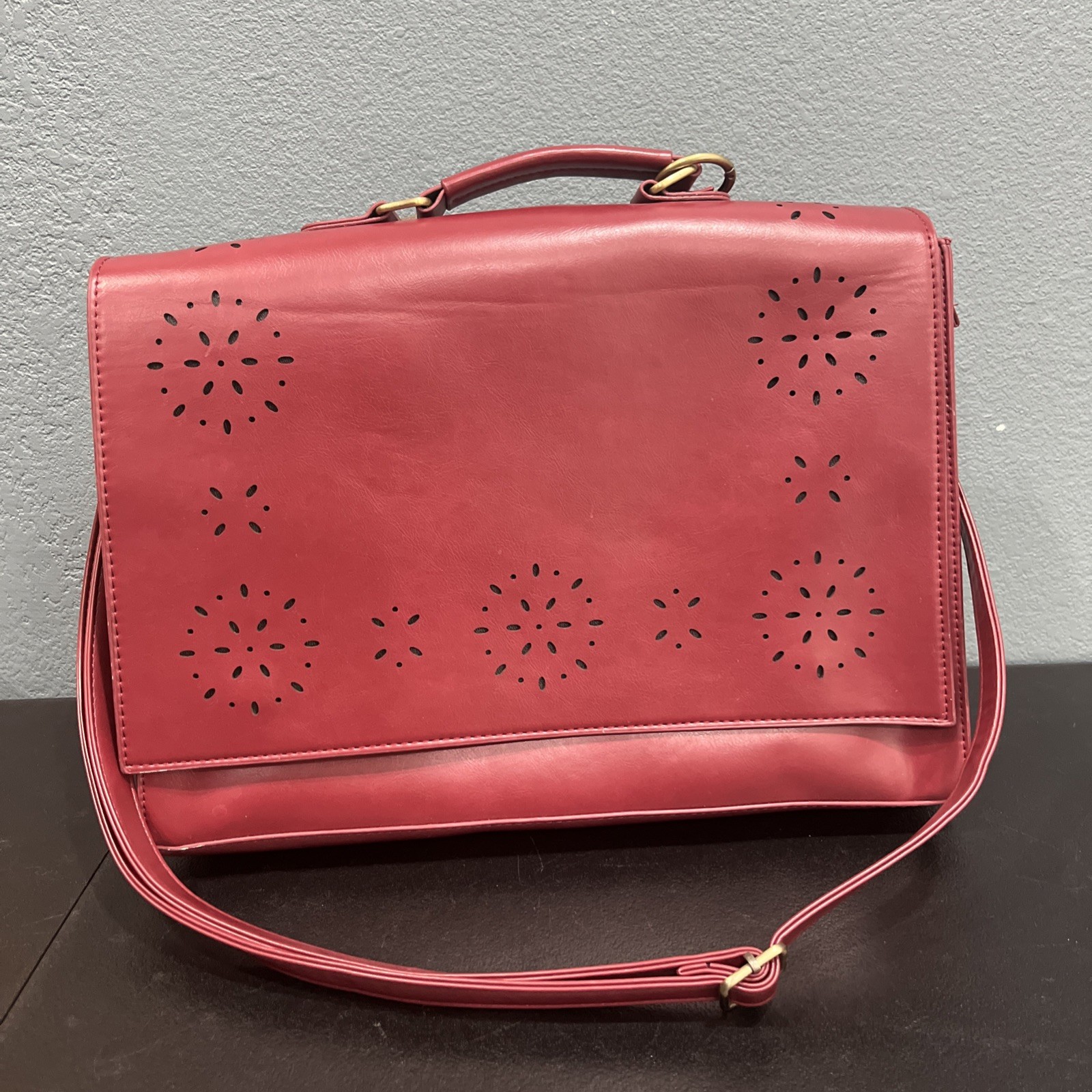 Ecosusi Briefcase Messenger Bag Women Large Burgundy Red Floral Bow Briefcase
