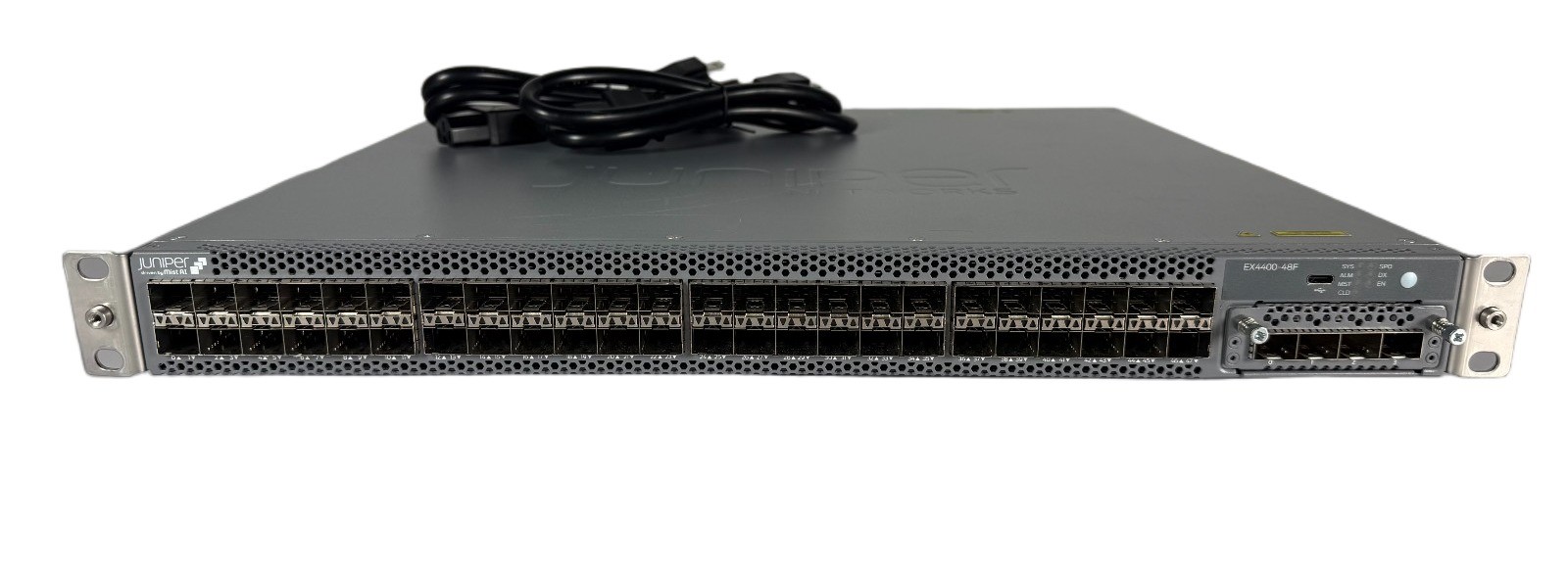 Juniper EX4400-48F + EX4400-EM-4S 2X JPSU-550-C-AC-AFO Power 48-Port Switch