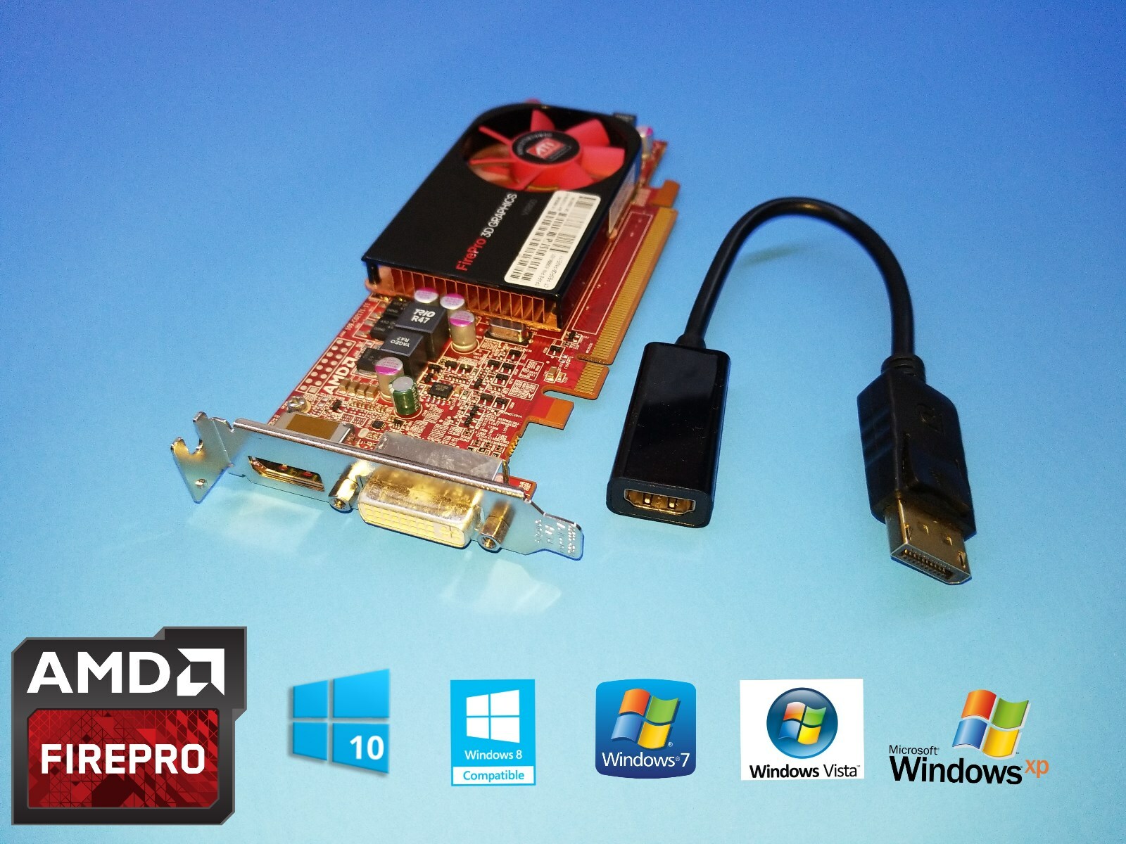 HP Compaq dc7600 dc7700 dc7800 dc7900 SFF FirePro Video Card + DP to HDMI Cable