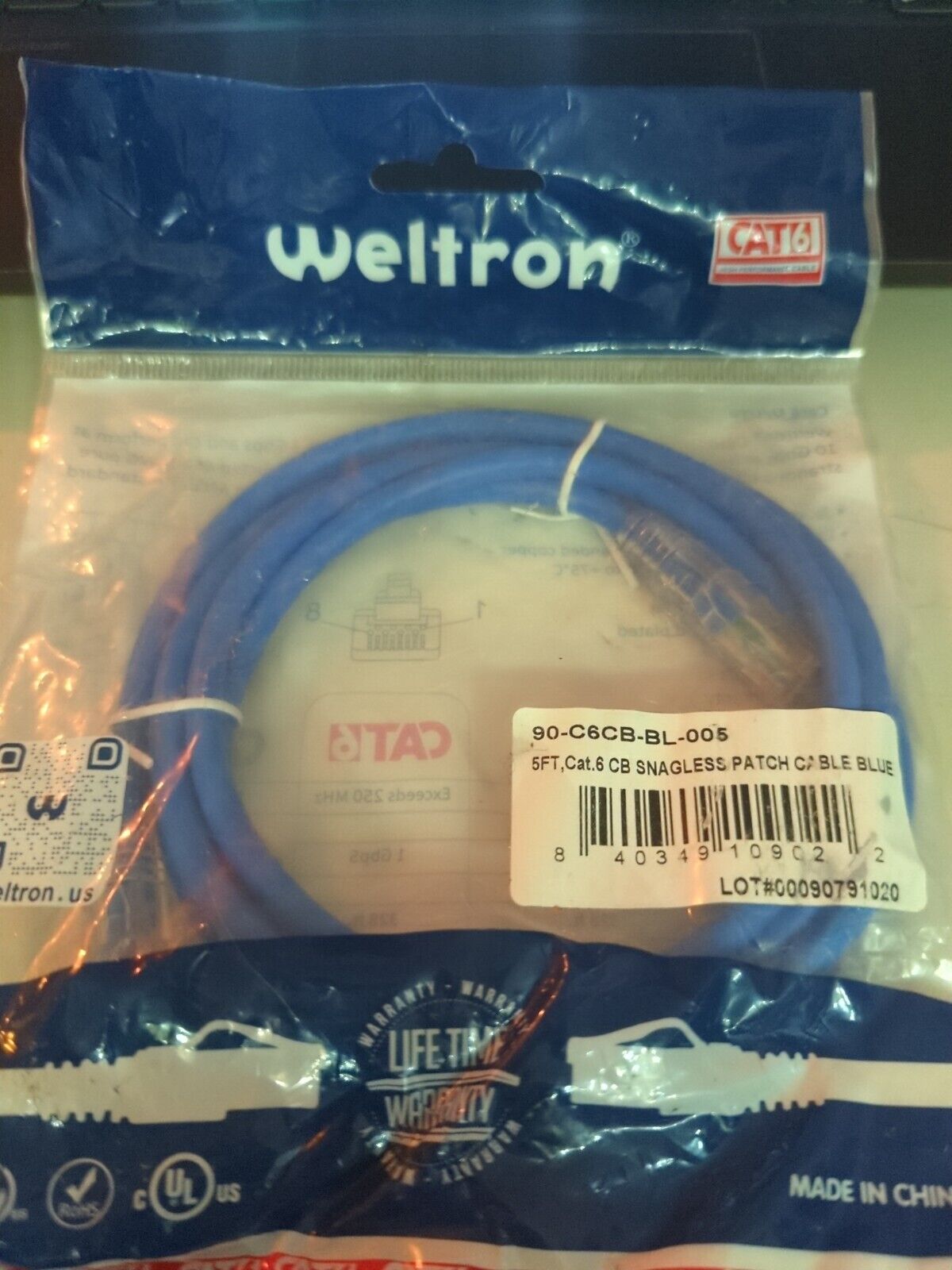 Weltron 5ft Cat 6 Patch Cable