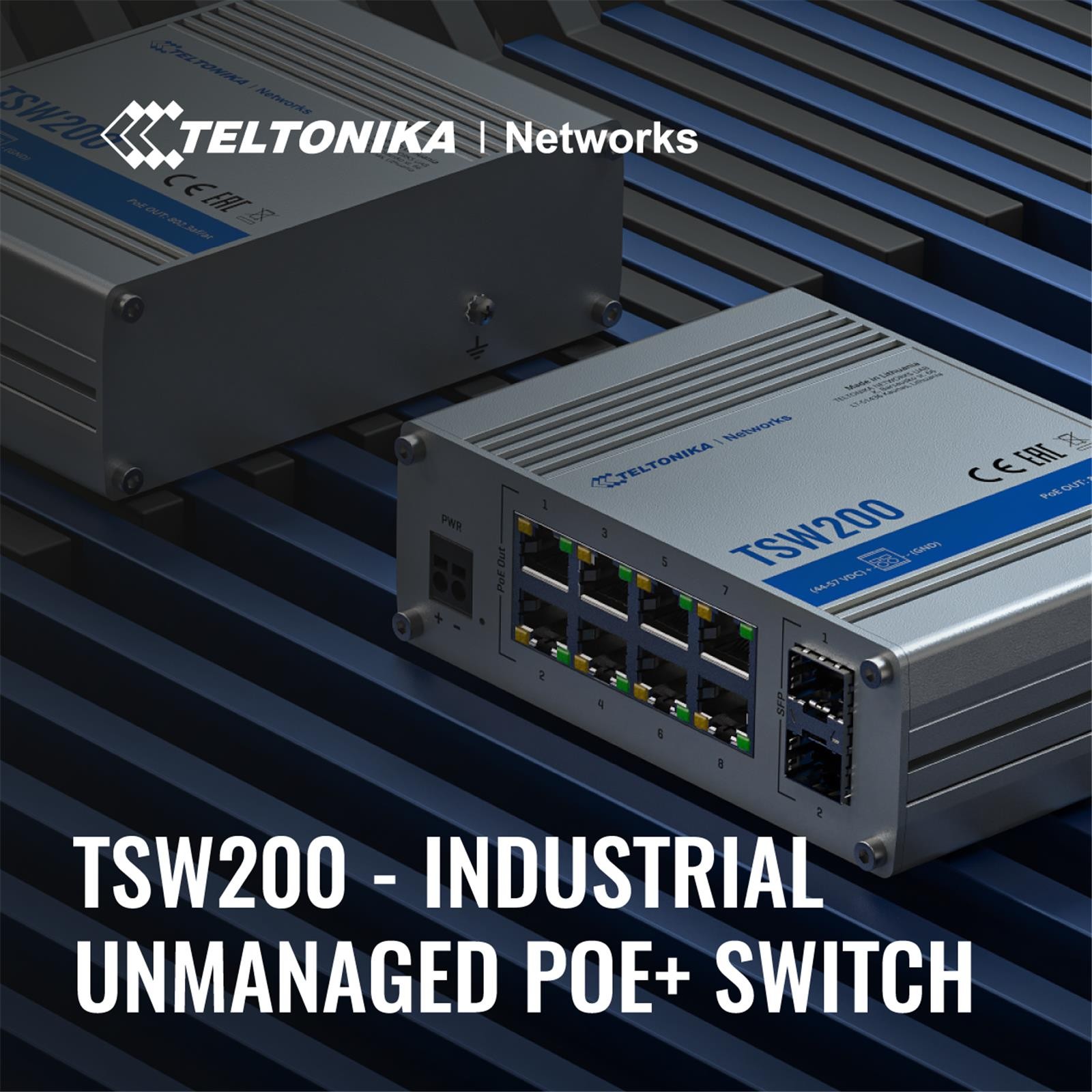 Teltonika TSW200 8 Port PoE+ 2x SFP Industrial Gigabit Switch -40°C~75°C
