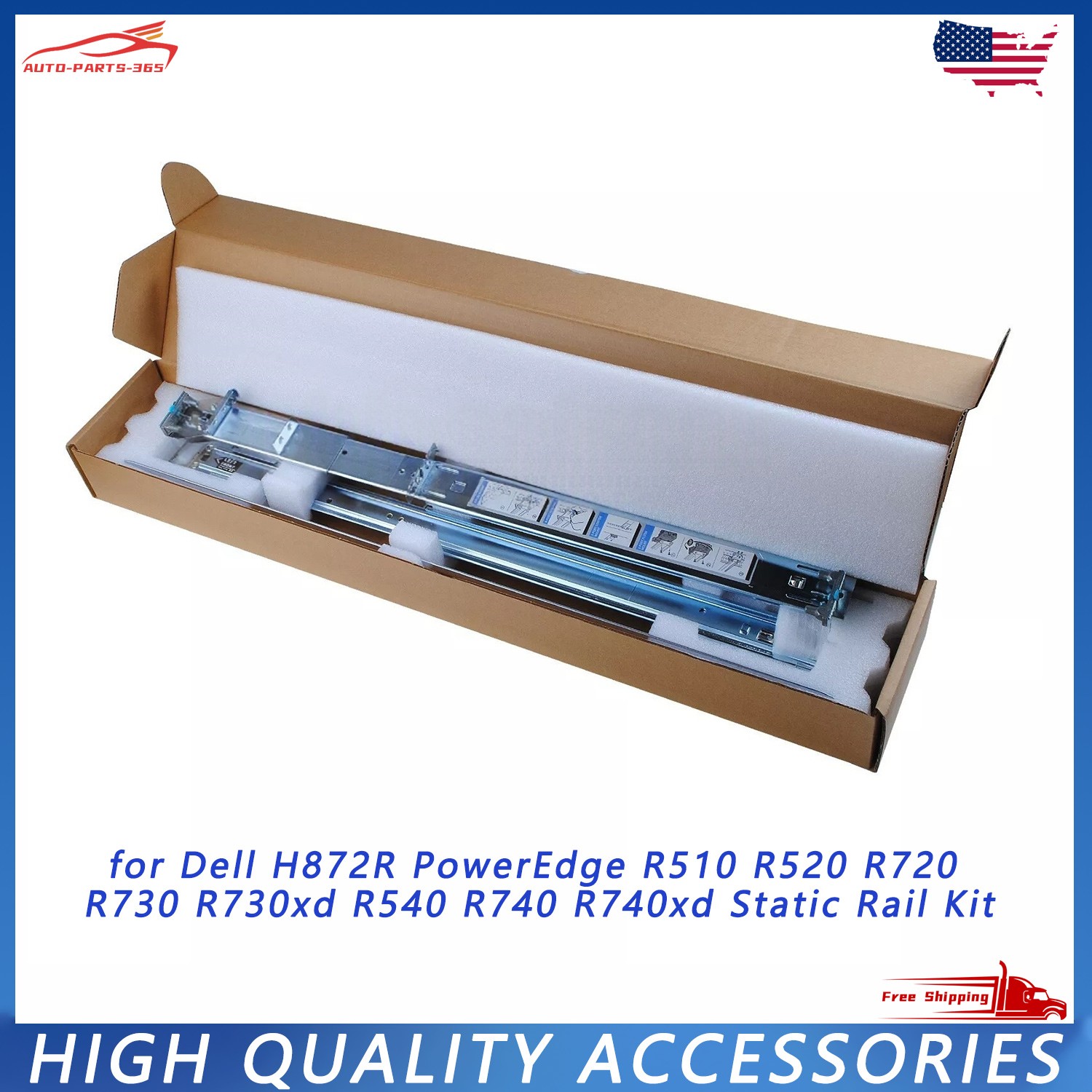 for Dell H872R 2U Static Ready Rails PowerEdge R510 R720 R730 R740 Series