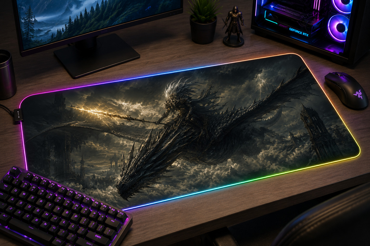 Dark Souls RGB XXL Mouse Pad Gaming Desk Mat Fantasy RPG Bonfire LED