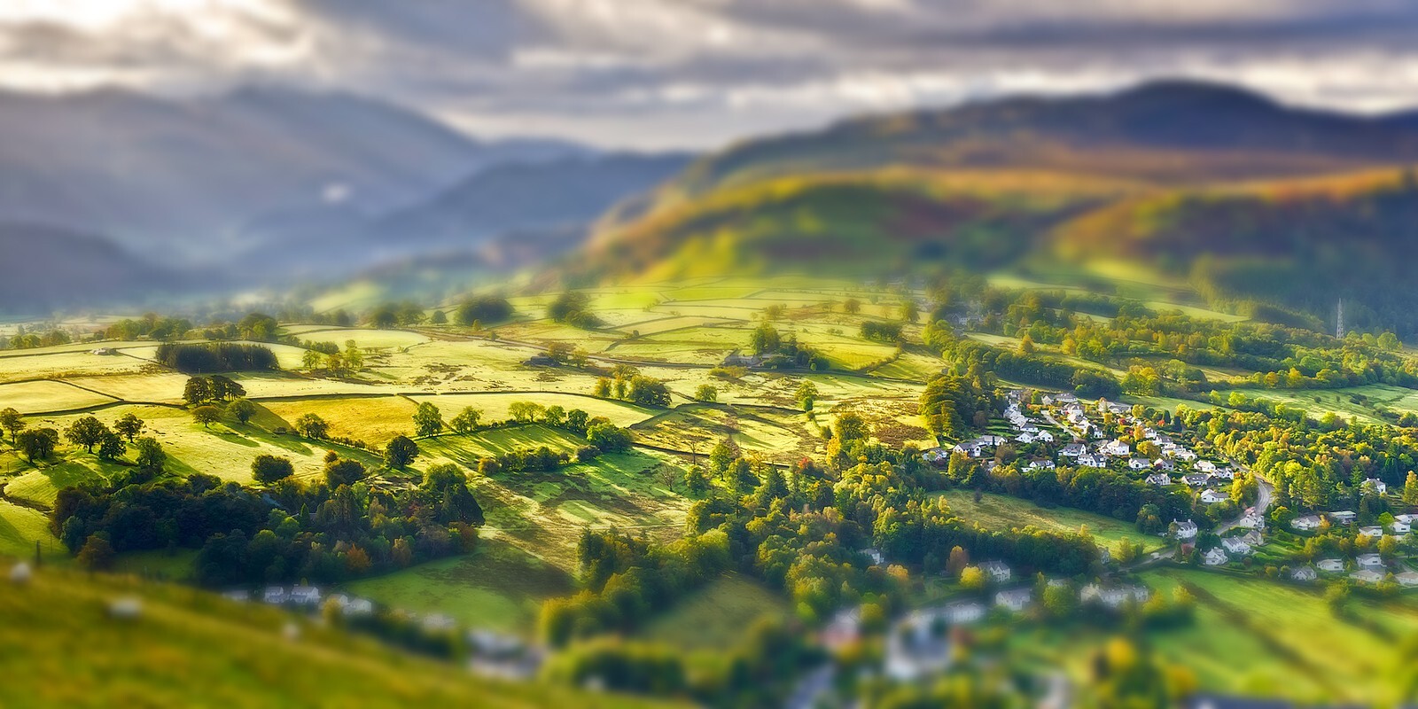 Landscape nature art tilt shift village dappled sunlight Custom Gaming Mat Desk