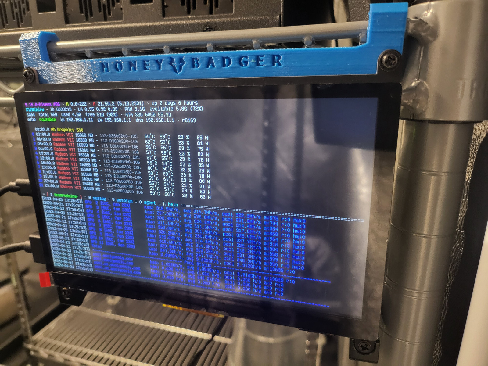 Honey Badger Wire Rack Mining Rig Raspberry PI Screen 7 Inch LCD Hanging Bracket