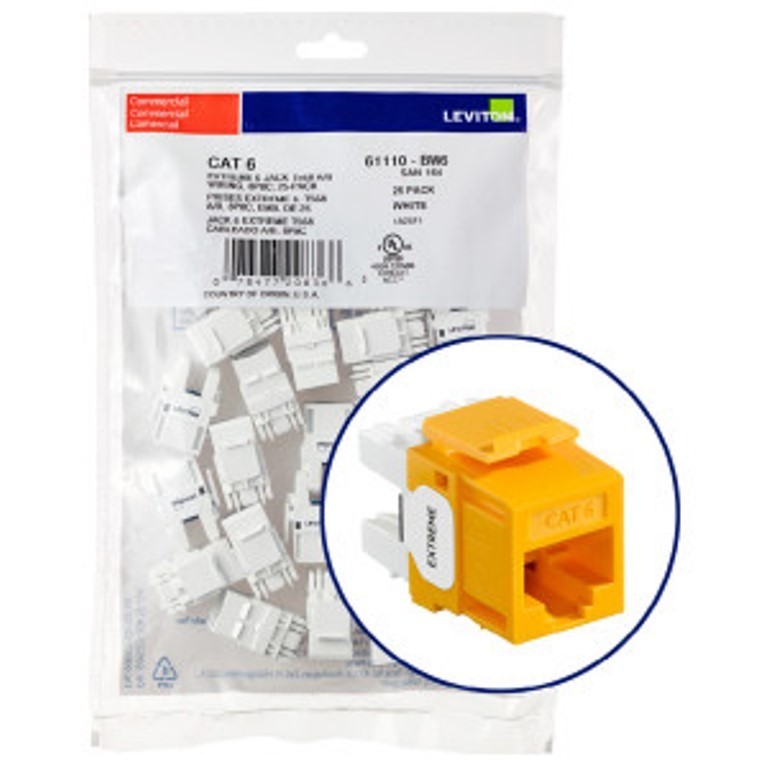Leviton 61110-BO6 Extreme Category 6 8P8C UTP Quickport Jack Orange 25-pack
