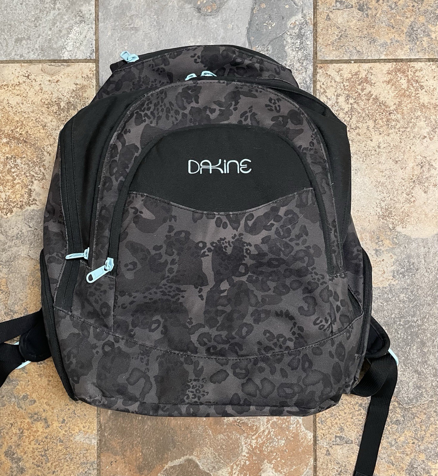Dakine PROM 25L Laptop Backpack Black Gray Camouflage With Blue Accents