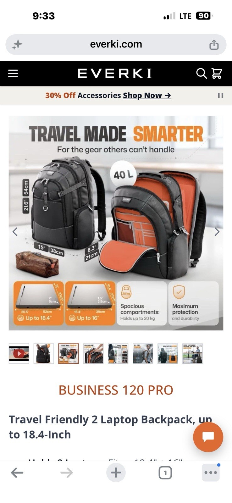 Everki Business Pro 120 Laptop Backpack