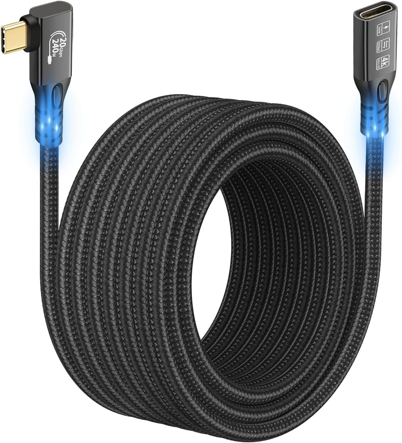 16.5ft 5m USB C 3.2 Cable Gen2 240W Extension 90 Degree Elbow TypeC Hub