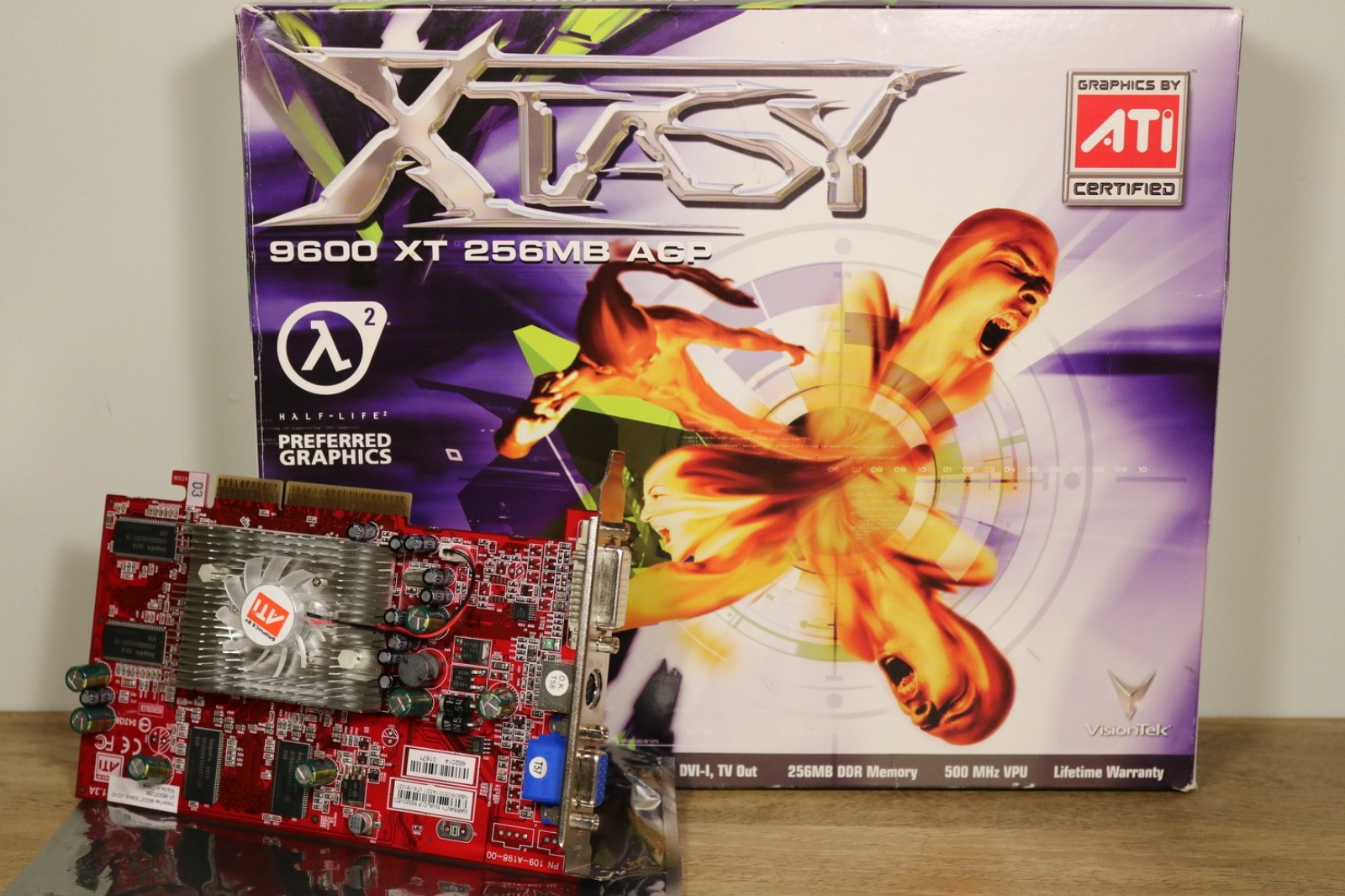 XTASY ATI Radeon 9600 XT 256mb AGP VGA DVI S-Video Video Card Vintage GPU w/ Box