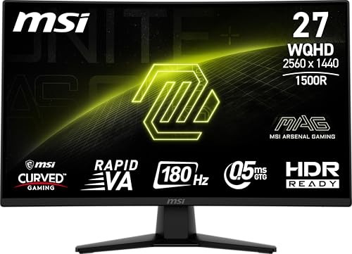 MSI MAG 274CQF 27" QHD Curved Monitor, 180Hz, HDMI, DisplayPort, - BLACK
