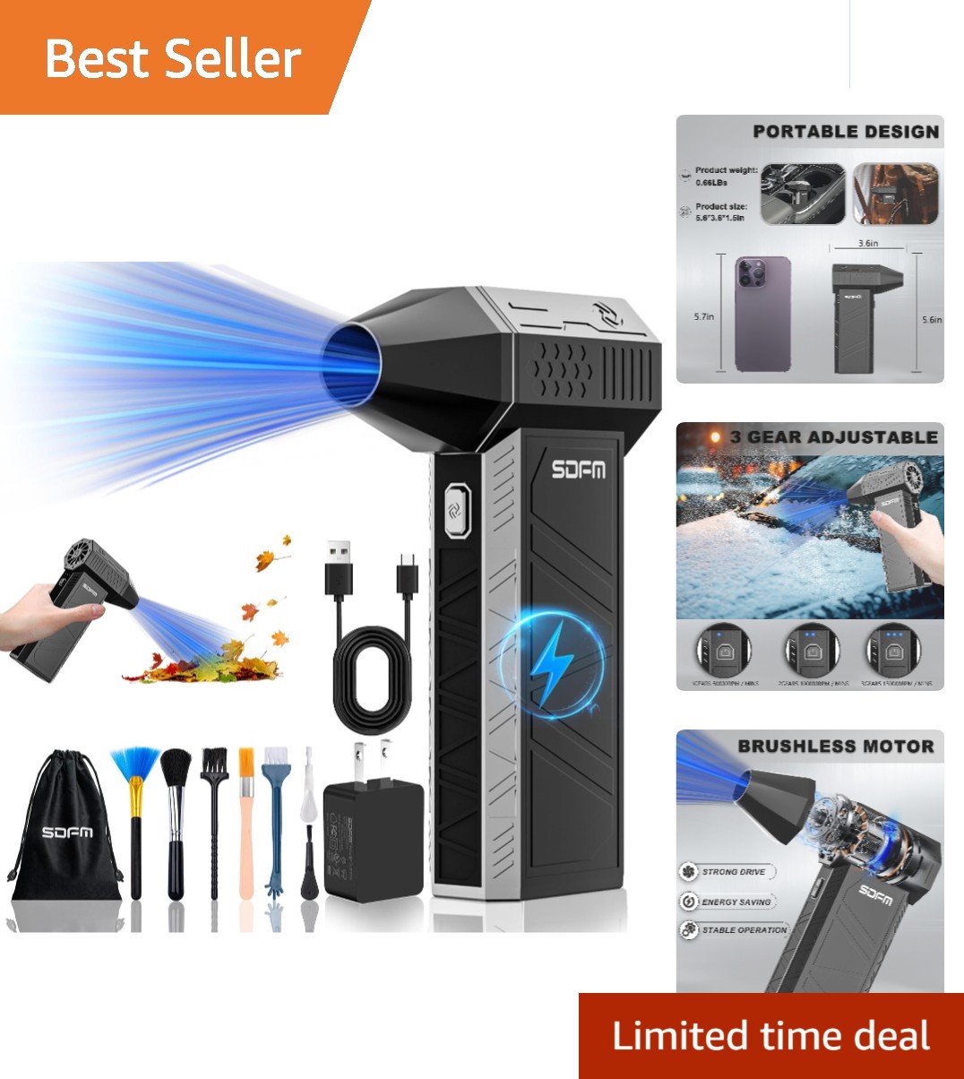 Compressed Air Duster - 3-Gear Adjustable Rechargeable Air Duster