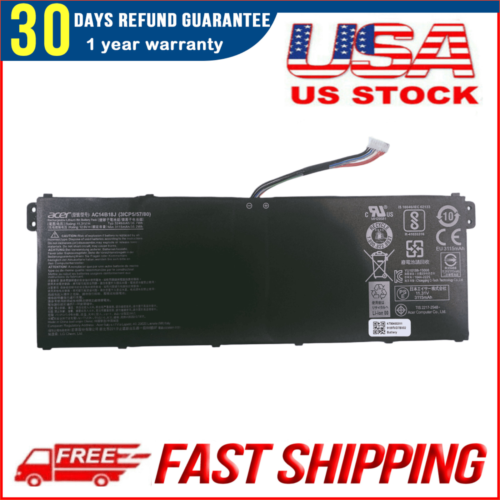 Genuine AC14B18J Battery For Acer Aspire E3-111 E3-112 E3-112M ES1-511 ES1-512