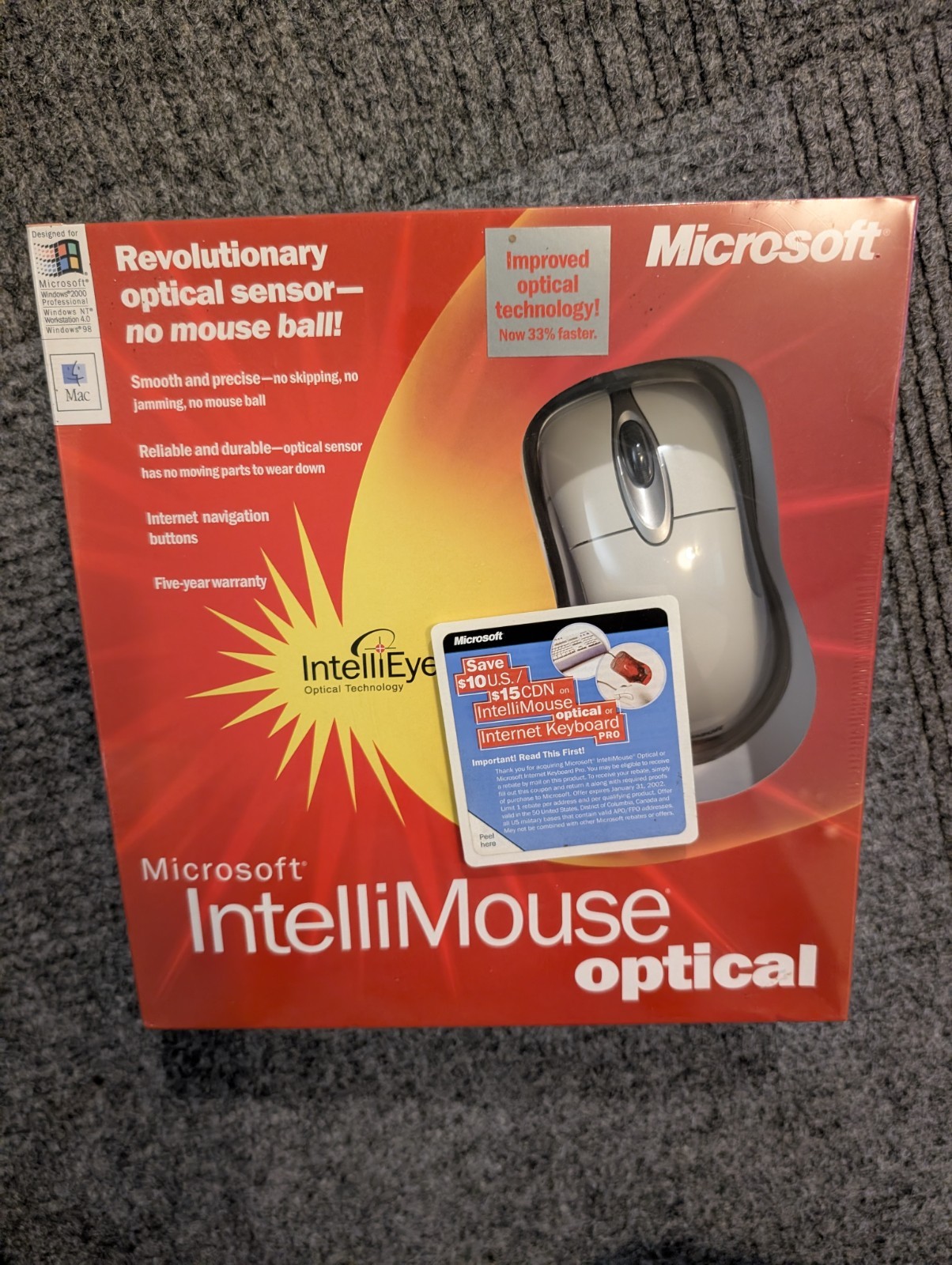 Vintage Sealed Microsoft IntelliMouse Optical X05-34207 PS2 USB IntelliEye