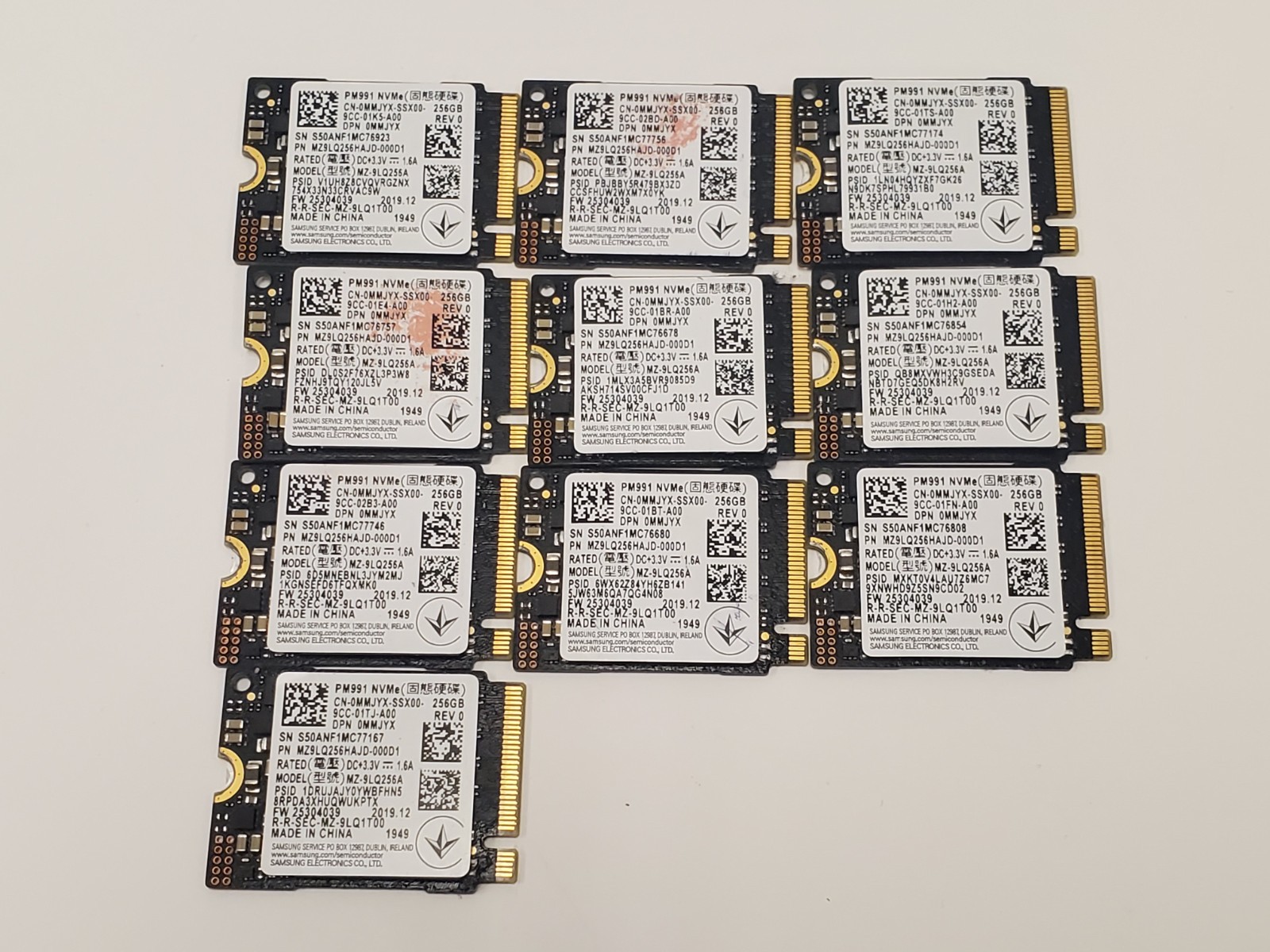LOT OF 9 SAMSUNG PM991 MZ-9LQ256A 2230 NVME SSD 90%-93% HEALTH