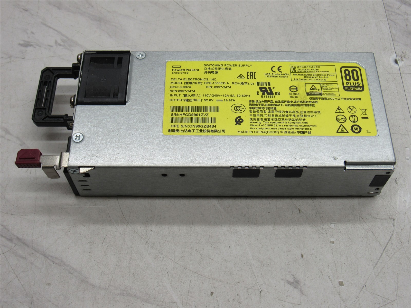 HPE Aruba X372 1050W Power Supply DPS-1050EB A JL087A 0957-2474