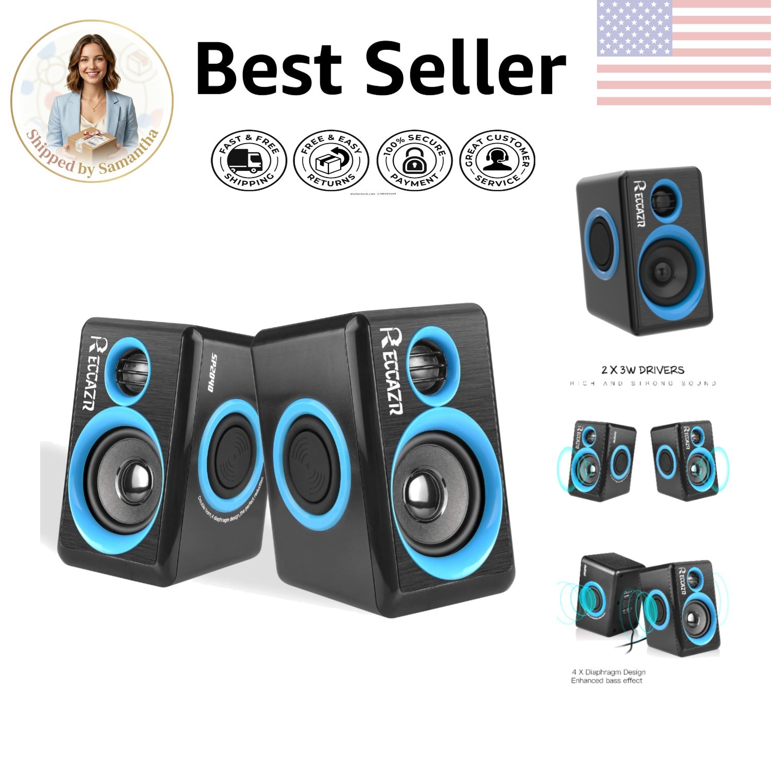 SP2040 Deep Bass Surround Computer Speakers -USB Powered Multimedia Experience