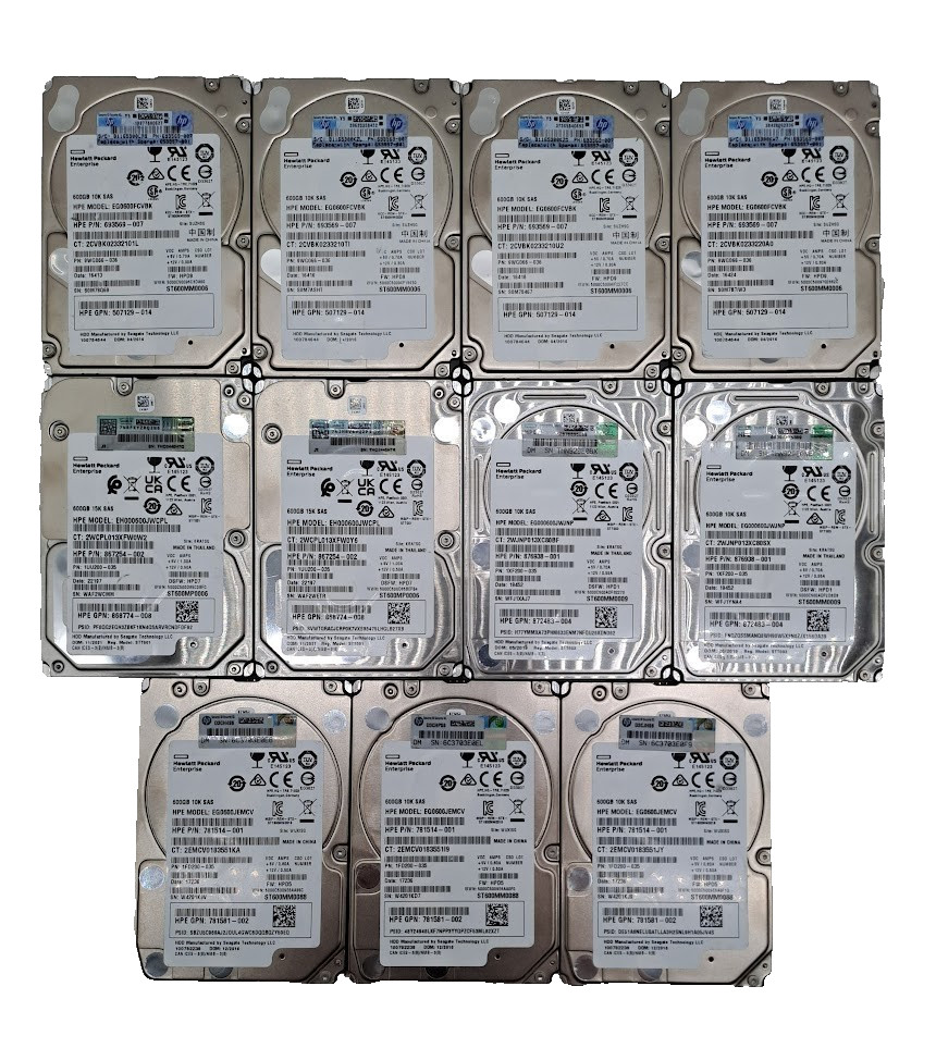 SAS - Lot of 11 HPE HDD 2.5" SAS 600gb different brands check the description