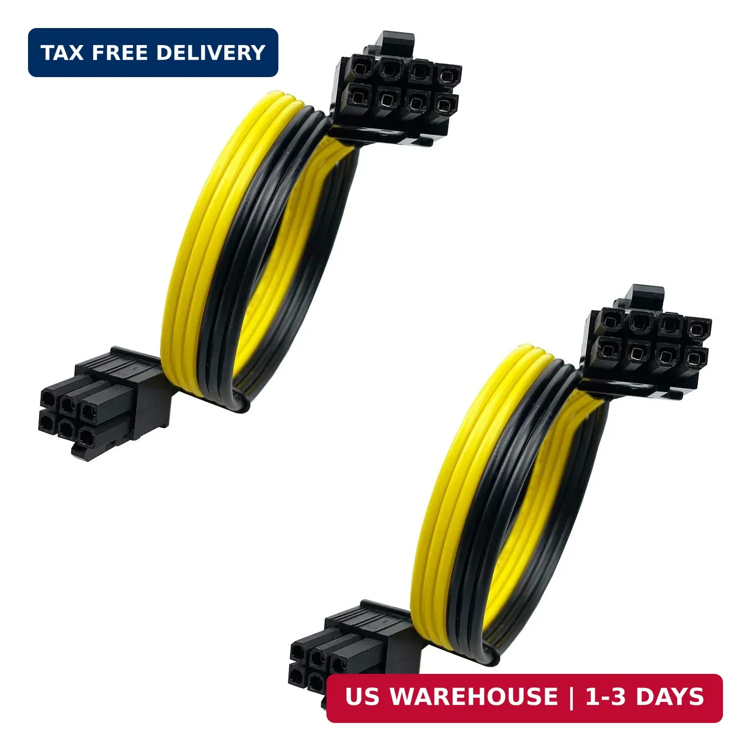 2 Pack PCIe 6 Pin Male to 8(6+2) Pin GPU Extension Power Cable Adapter 12.6 Inch