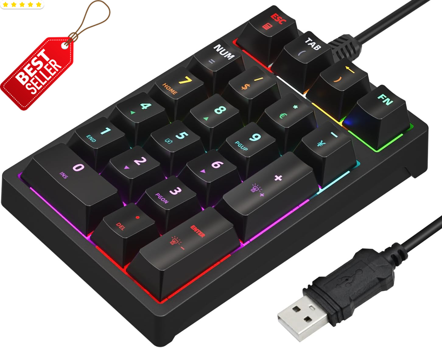 Mechanical USB Numeric Keypad 21-Key Numpad Backlit Blue Switch PC Laptop - US