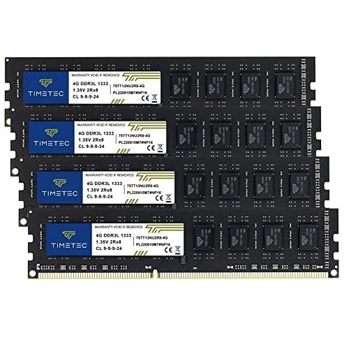16GB DDR3 RAM Kit (4x4GB) 1333MHz PC3-10600 Non-ECC Unbuffered Desktop Memory Up
