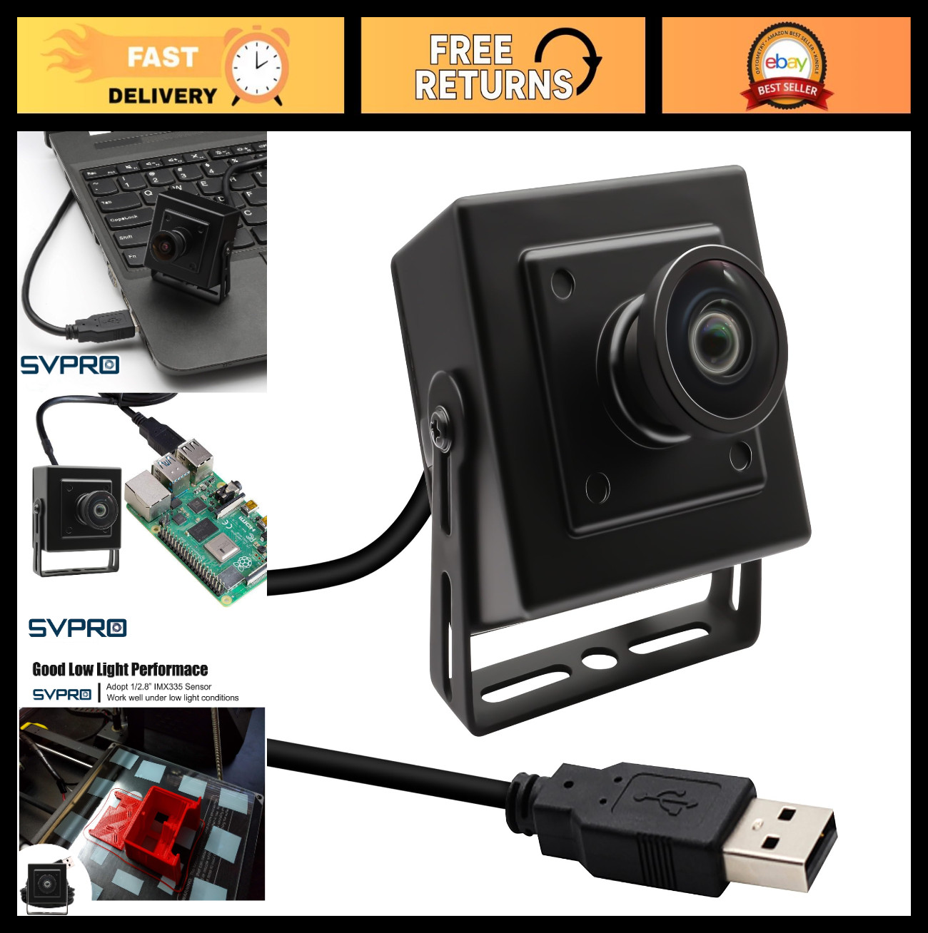 5MP USB Camera 30FPS Wide Angle IMX335 High Res for Computer, 3D Printer, Laser