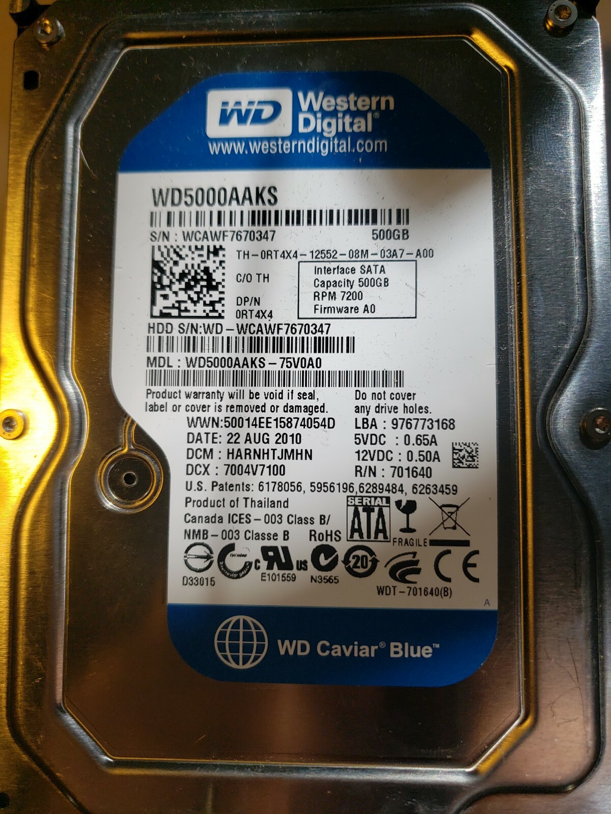 Western Digital 500GB WD Caviar Blue WD5000AAKS 3.5" Desktop Drive SATA 3.0Gb/s