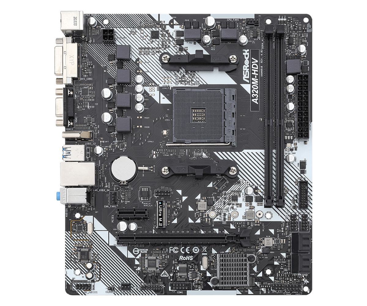ASRock A320M-HDV R4.0 AM4 A320 SATA3 1 Ultra M.2 USB 3.1 HDMI M-ATX Motherboard