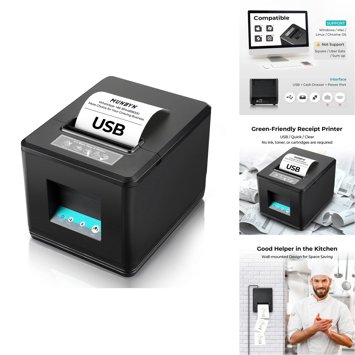MUNBYN P098 80mm USB Thermal Receipt Printer with Auto Cutter