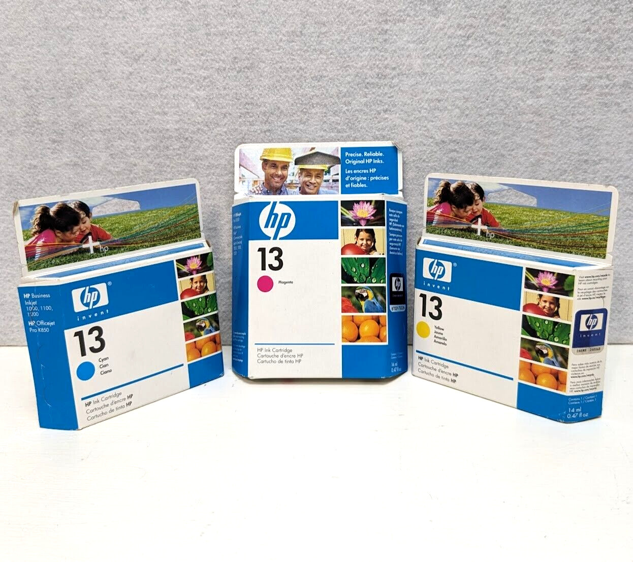 Lot of 3 Genuine HP 13 Ink Cartridges Cyan Magenta Yellow NEW sealed - Exp 2008