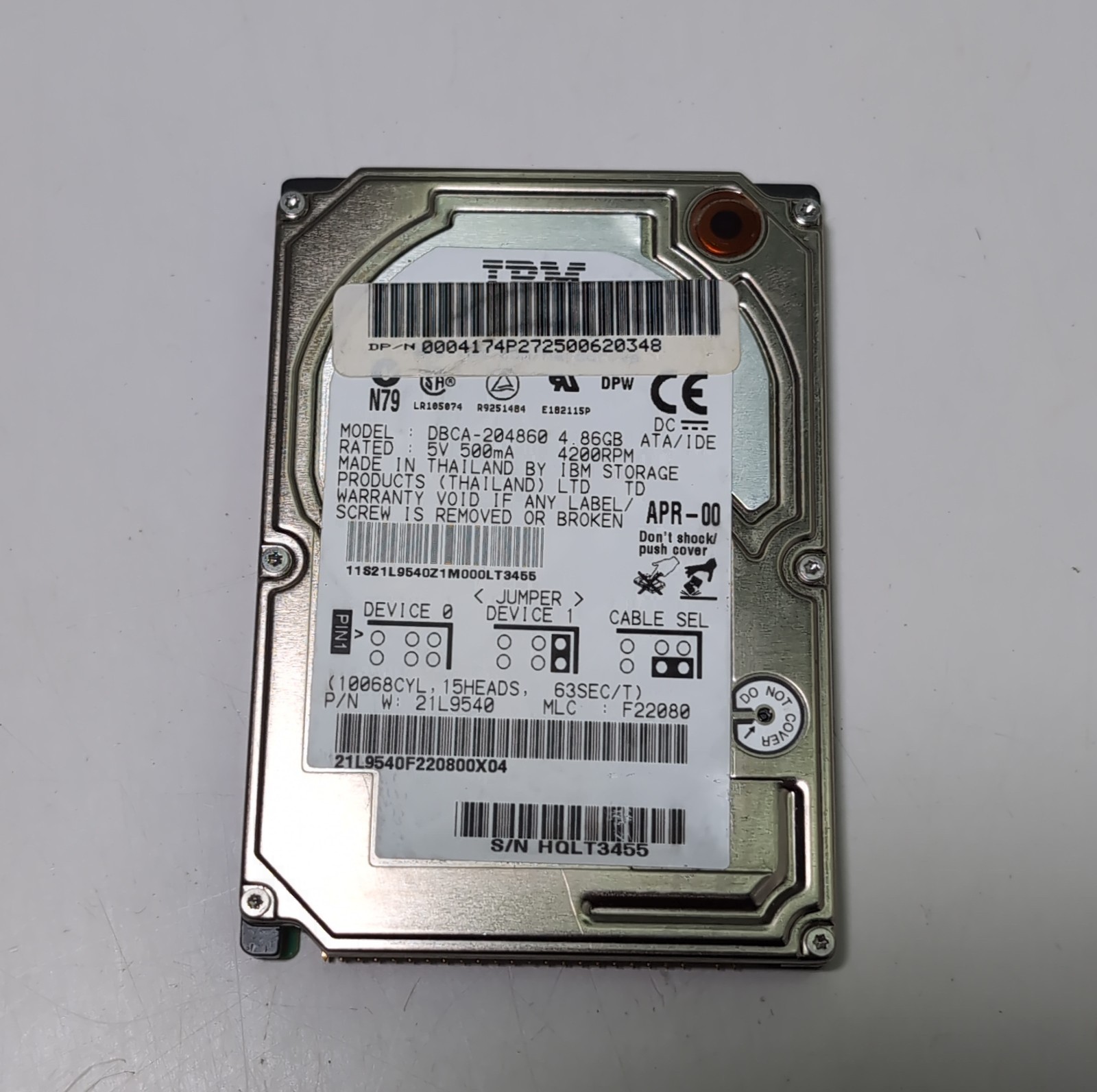 4.8GB 2.5" IDE Notebook IBM-DBCA-204860 4200RPM Vintage Hard Drive 