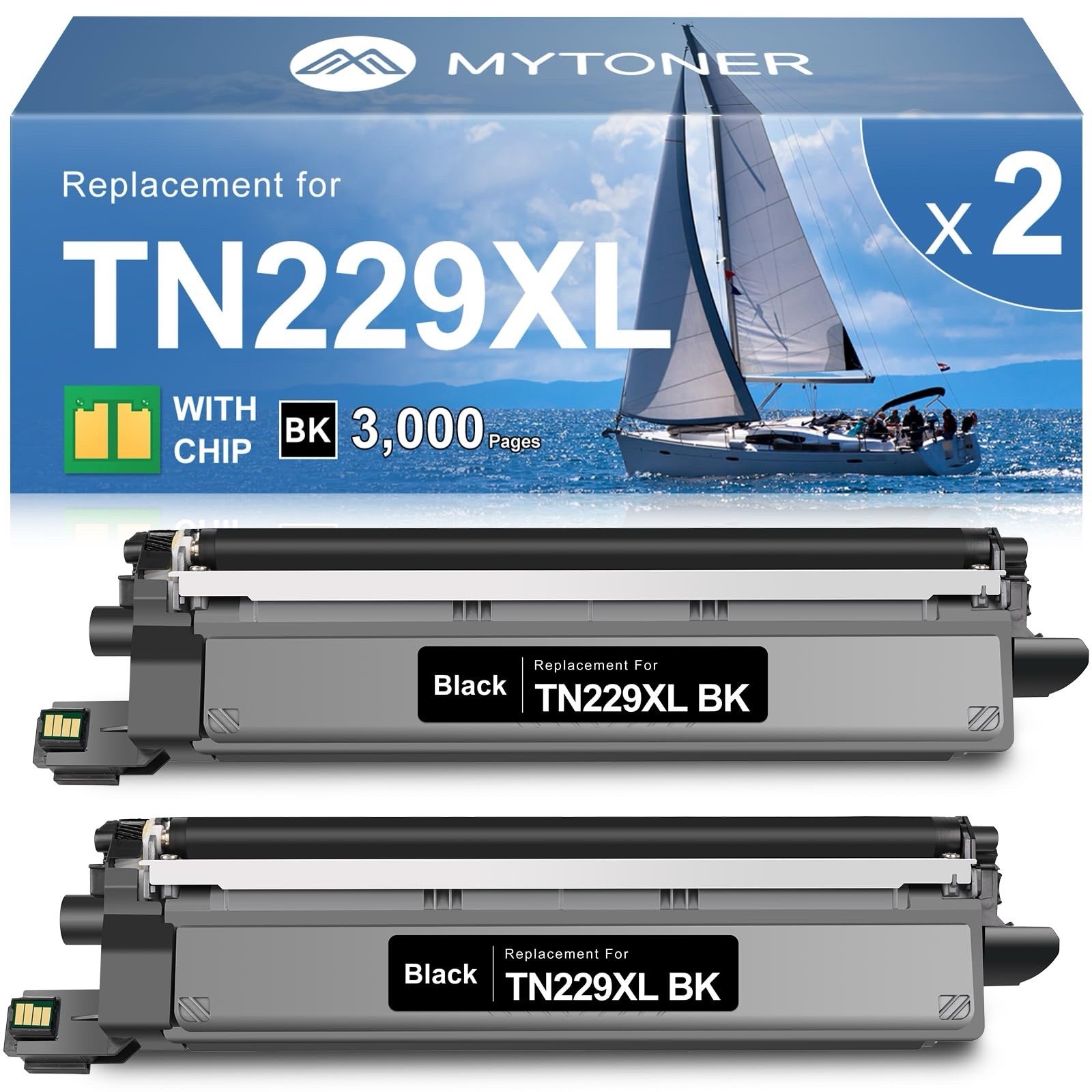 MYTONER Toner Cartridge For Brother TN229XL TN229XLBK TN229 Black 2 Pack